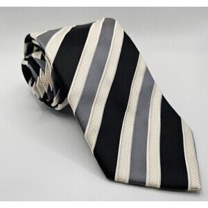Donald Trump Silk White & Gray & Black Striped Tie Signature Collection